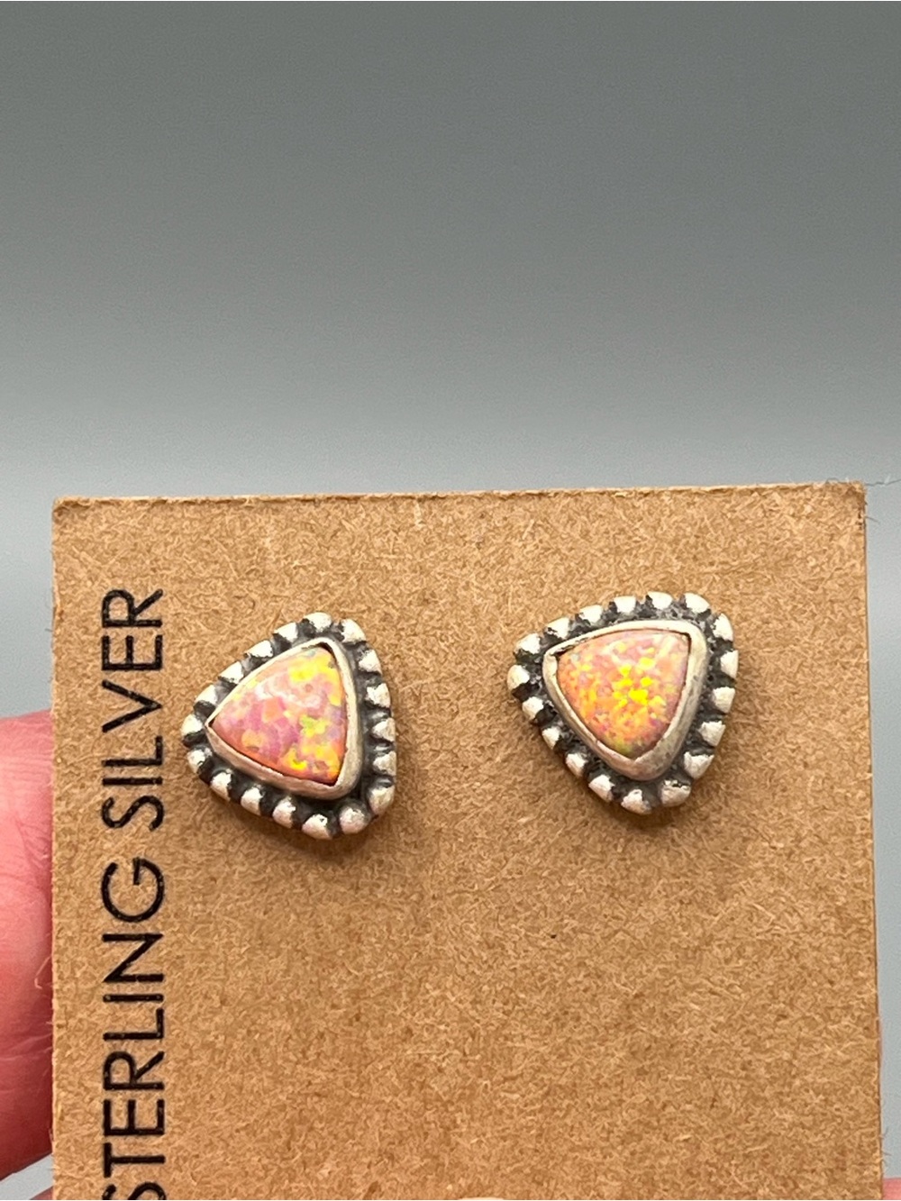 8mm Sterling Silver Pink Fire Opal Stud Earrings
